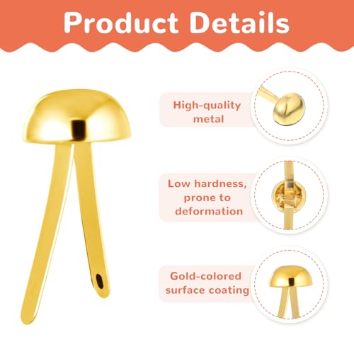 300 PCS Brad Paper Fasteners, 15 X 8 Mm Gold Brass Fasteners Portable Metal Brads Clip Round Head Split Pins for Home Office School Scrapbooking Paper Crafts DIY Card Decoration