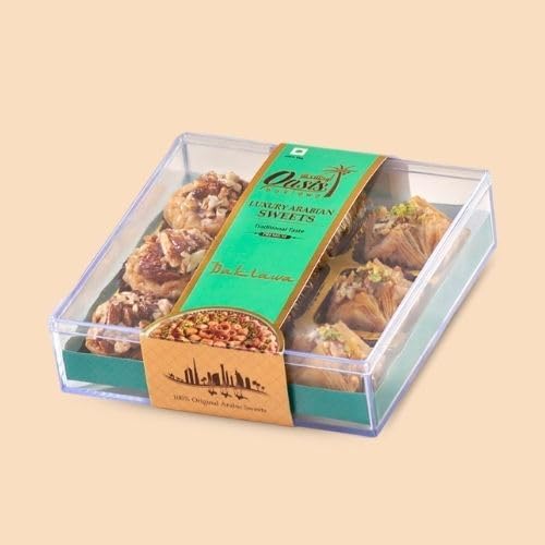 Oasis Baklawa - Premium Assorted Turkish & Lebanese Sweets Baklava | Crystal Collection Box/Festive Gift Hamper for Diwali, Eid & Weddings, Corporate Gifting (9 Pcs Baklawa Box) 1