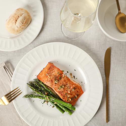Image of Gibson Home Melbourne White Plates and Bowls Set, 16 Piece Embossed Ceramic Dinnerware Set - Service for 4 Dishes - With Pasta Bowl