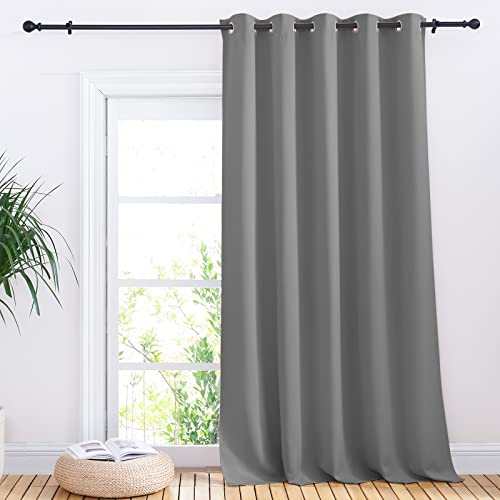 NICETOWN Sliding Door Curtains, Wide Thermal Blackout Patio Door Curtain Panel, Sliding Door Drapes/Draperies with Grommet Top (Silver Gray, W70 x L95
