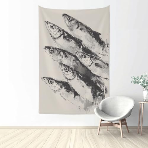 Tanture de sardines au motif minimaliste noir et blanc pour accessoires déco murale L