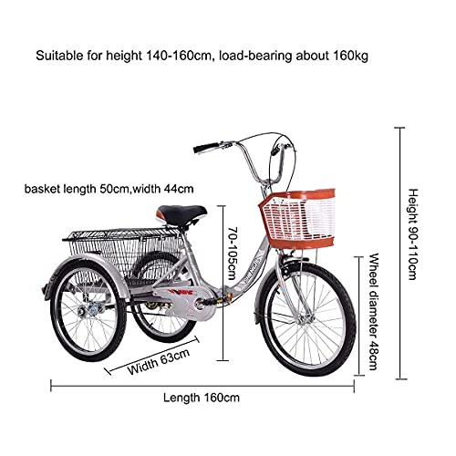Triciclo para adultos de 3 ruedas, 20 pulgadas, con cesta grande, diseño compacto, para mujeres y hombres, para uso exterior y compras, bicicleta de una velocidad miniatura 2