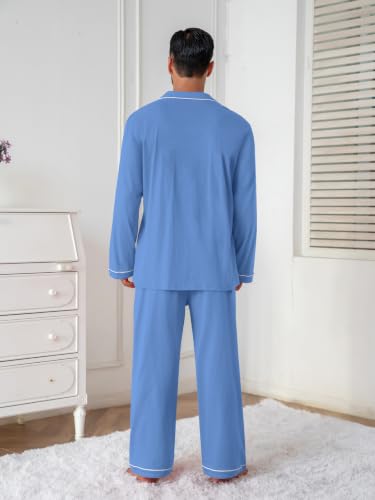 Image of QZH.DUAO Mens Pajama Set 100% Cotton Long Sleeve Button Down PJs