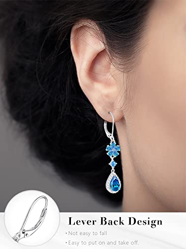 Neuchois 925 Sterling Silver Earrings For Women Teardrop Leverback Earrings Drop Dangle Birthstone Earrings Hypoallergenic Wedding Bridal Earrings Jewelry #TOP3