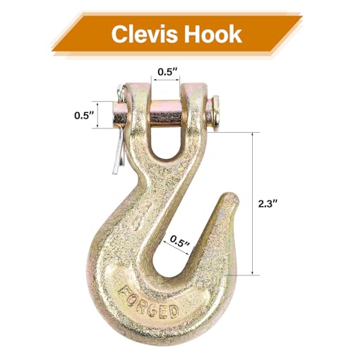 Image of 3 /8'' Chain Hooks, Yellow Powder Coating G80 Clevis Grab Hook | Heavy-Duty Forged Alloy Steel for G80 Tow Chain and Binders - 7,100 lbs WLL for Trailer Truck Safety Transport (Pack of 10)