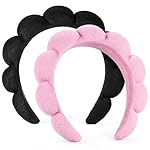 Spa Headbands for Washing Face or Facial, Set of 2 Skincare Headbands, Terry Cloth Headband Wash Combo Pack – Puffy Makeup Washing, Mask, Skin Treatment (Black & Pink)