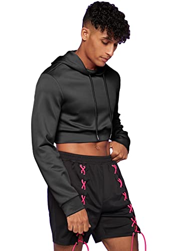 WDIRARA Men's Drawstring Long Sleeve Crop Hoodie Casual Pullovers Sweatshirt Tops