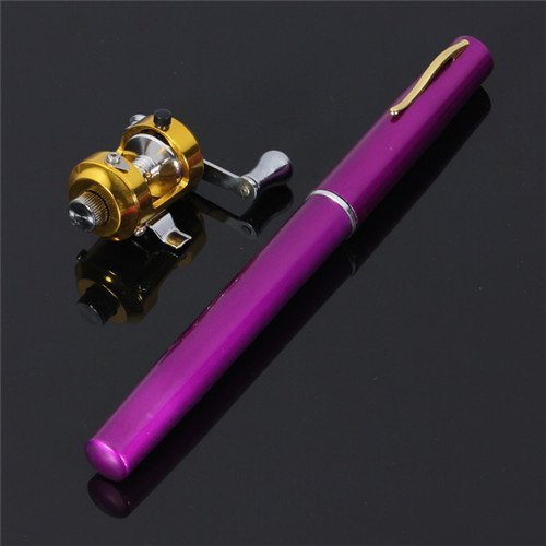 38inch Mini Portable Pocket Aluminum Alloy Fishing Rod Pen Great Gift (Purple)