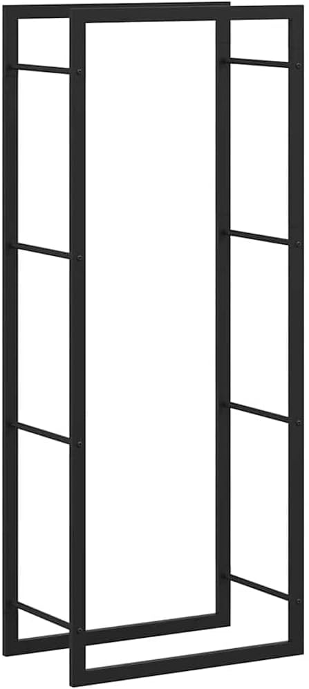 vidaXL sturdy Steel Firewood Rack, large-capacity Matt Black Log Holder, weather- Fireplace Wood Storage, 19.7"x11"x52", Indoor/Outdoor Log stand