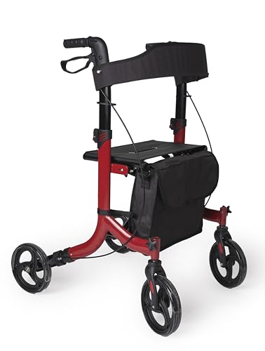 Deambulatore con Freni Pieghevole Regolabile Compatto in Alluminio, Girello per Anziani, VITAWALK PRO - Cesto portaoggetti, 4 Ruote, Rollator, SC5023B