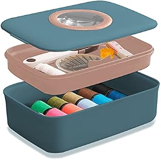Sewing Box with Sewing Kit Accessories, Professional Portable Sewing Set, DIY Premium Sewing Supplies Storage Box with Scissors, Threads, Needles, Magnifier, Ruler Etc, for Travel, Beginners, Adults