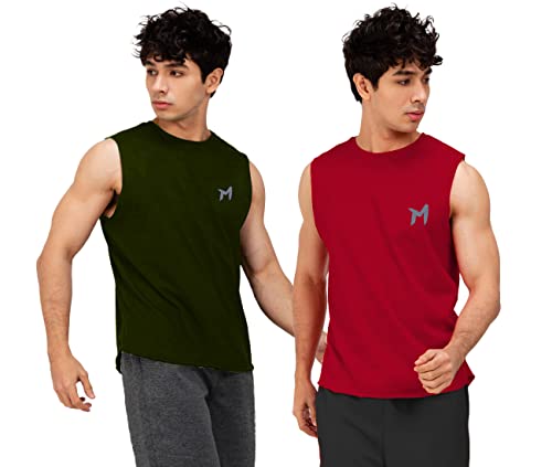 Image of Solid Sleeveless Cotton Regular Fit Mens Stylish Top Tanks Vest T-Shirt (Combo Pack of 2)