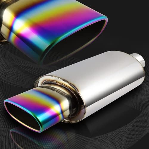 Universal 5.5" Wide Euro Style Oval Rainbow Burnt Tip T-304 Stainless Steel Weld-On Exhaust Muffler 2.5" Inlet