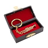 Dselvgvu Miniature Musical Instrument Keychain with Case Brass Mini Collectible Figurines Replica Key Ring Birthday Gifts (1.73' Trumpet Keychain)