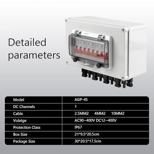 Überspannungsschutz PV, DC Trennschalter Pv Anlage DC12v-DC400v 4-String, 2P 30A Wasserdichte Solar-Combiner-Box Zur Wandmontage, Ip67 Wasserdichter Lasttrennschalter FüR Solar-PV-System