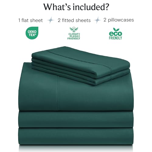 Image of LuxClub 5 PC Split King Sheet Set, Breathable Luxury Bed Sheets, Deep Pockets 18 inch Eco Friendly Wrinkle Free Cooling Sheets Machine Washable Hotel Bedding Silky Soft - Emerald Split King