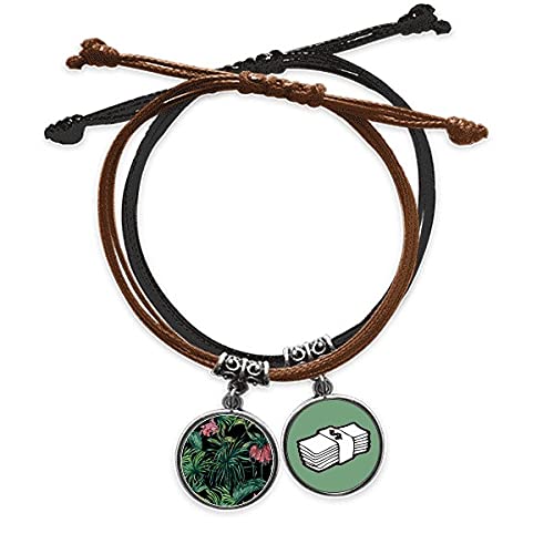 Pulsera de cuero con amuleto de hoja de cielo oscuro y cadena de cuerda para mano