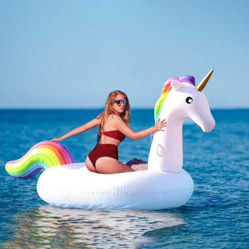 Large Inflatable Unicorn Pool Float Party Toys,Summer Beach Floaties Swimming Pool Inflatables Pool Toys Raft for Adults Kids Teens