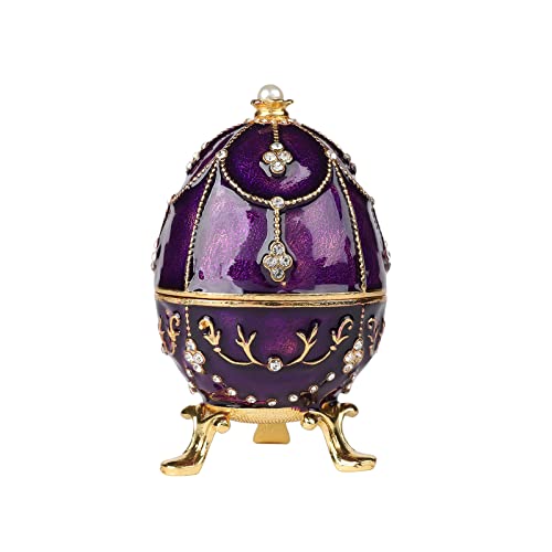 QIFU Hand Painted Purple Easter Egg Figurine Trinket Box Hinged, Unique Gift for Family