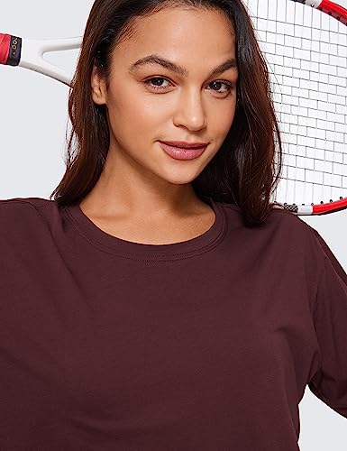 Image of CRZ YOGA Pima Cotton High Neck Crop T-Shirt | Workout, Naturally Soft, Loose Fit, Short Sleeve Tops for Women