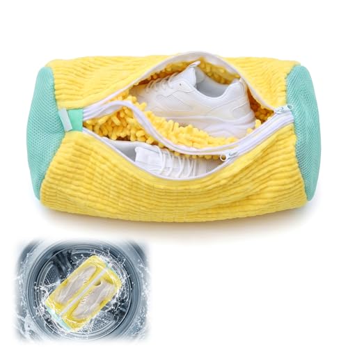 Dual Shoe Washing Machine Bag for Washer and Dryer Holds 2 Shoes (Yellow)