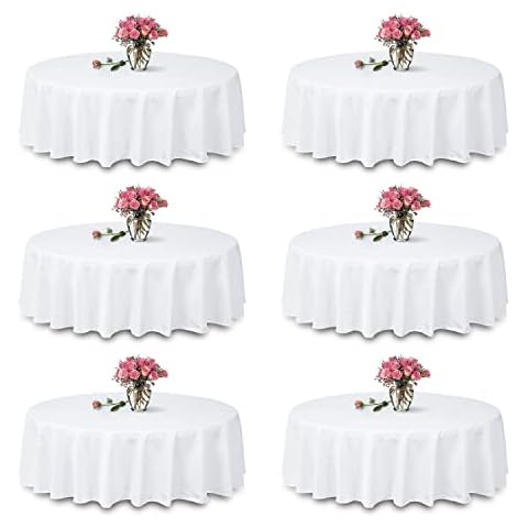 TANIASH 6 Packs White Round Tablecloth -90inch,100% Polyester Fabric Washable Table Clothes for Wedding/Party Cover