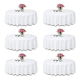 TANIASH 6 Packs White Round Tablecloth -90inch,100% Polyester Fabric Washable Table Clothes for Wedd