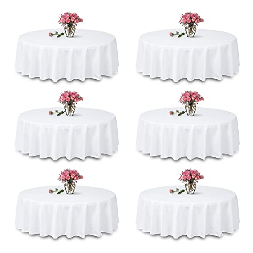 Taniash 6 Packs White Round Tablecloth -90Inch,100% Polyester Fabric Washable Table Clothes For Wedding/Party #TOP4