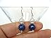 Genuine pearl and lapis earrings, blue white stones, sterling silver, lever back wires, handmade earrings