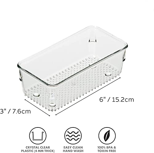 Image of Zollyss 4 Pcs Clear Plastic Clothes Drawer Organiser Trays, Multipurpose Drawer Storage Bins for Wardrobe, Closet, Vanity, Makeup & Office Desk, Clear