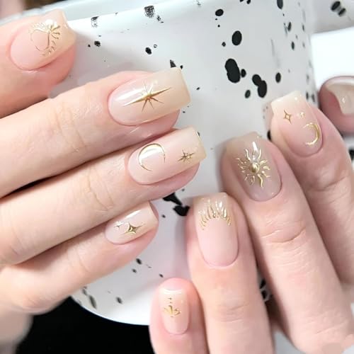 Image of MAYCREATE 12 Sheets Metallic Nail Art Stickers for Women 3D Self-Adhesive Nail Decals Star Moon Metallic Nails Design Sticker for DIY Nails Art Design Decoration Accessories | Self-Adhesive Star Moon Designs, Easy Nail Decoration, Peel and Apply, Nail Accessories for DIY Manicures