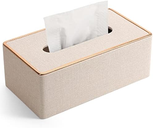 Tissue Box Cover, PU Leather Tissue Box Holder Rectangular Kleenex Box Covers for Home/Office/Car Decoration 9.84"X5.23"X3.77" - Beige