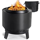 Aoxun Smokeless Fire Pits, 19 in Burning Portable Firepit with Removable Ash Pan& Waterproof Cover Bag for Outside Wood Burning, for Camping, Backyard, BBQ