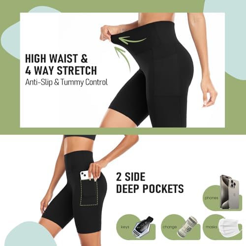 GROTEEN High Waisted Biker Shorts with Pockets for Women Yoga Workout Tummy Control Gym Running Shorts Leggings Camouflage — view 5