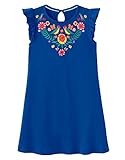 Haydendear Girls Dresses Mexican Summer Sleeveless Blue Floral Embroidered Twirly Pleated A Line Scoop Neck Flower Pretty Beautiful Cute Casual School Dress 7-8 Years,186034