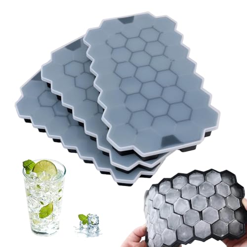 Ice Cube Trays,3 Pack Silicone Ice Cube Trays with Stackable Leak-Proof Lids,Food Grade Silicone Ice Cube Moulds,Easy Release,BPA Free,Makes Hexagonal Ice Cubes for Whisky,Chilled Drinks,Party,Gifts