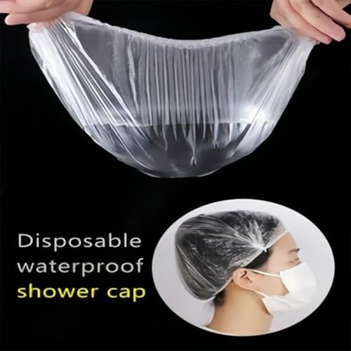 Image of Adbeni Waterproof Disposable Hair Cap + Ear Cap for Women & Men, Clear Plastic Spa, Salon, Food Handling, Hotel, Travel & Dyeing High Quality Bath Shower Protection Hat for Bathroom, Beauty Treatments