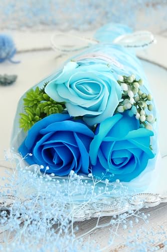 花びし ソープフラワー ミニブーケ くまタオルセット (くまソーダ×ブルー) 花束 ミニブーケ 卒業 発表会 入学 誕生日 ギフト プチプラ 水色 バラ 造花 プレゼント 母の日 [3]