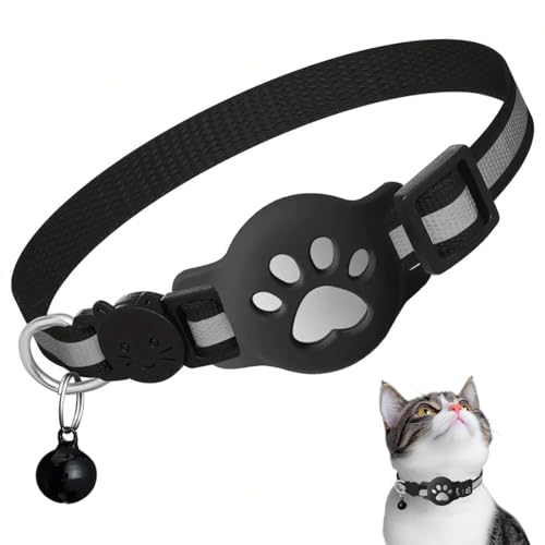 JEYORZY Collier Chat pour Airtag,Accessoire pour Airtag Apple,Collier Avec Boucle Anti-éTranglement pour Chaton et Petits Chiens,Airtag Non Inclus (Noire)