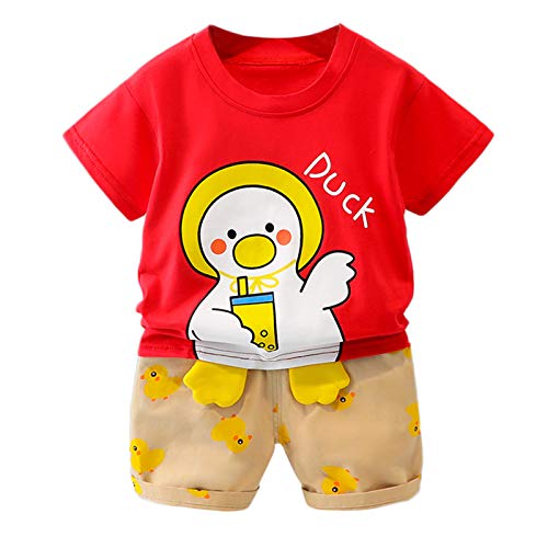 Toddler Baby Boys 2 Piece Outfit Duck Graphic Cute Short Sleeve Shorts 2PCS Set Lightweight Loose Kids Clothes