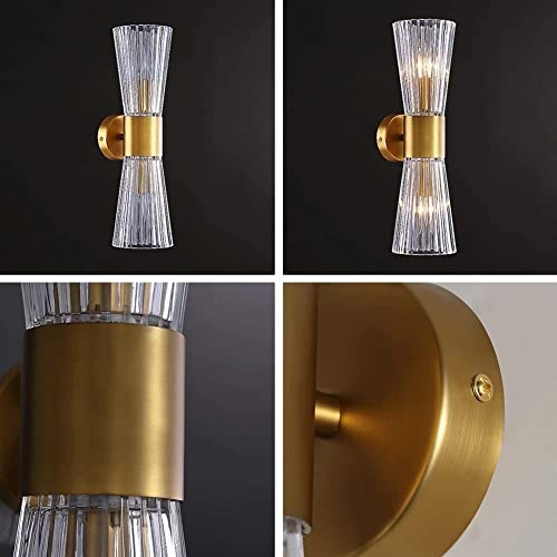 Aplique de pared E14 con doble cabezal de latón y vidrio WQHPLMD 5