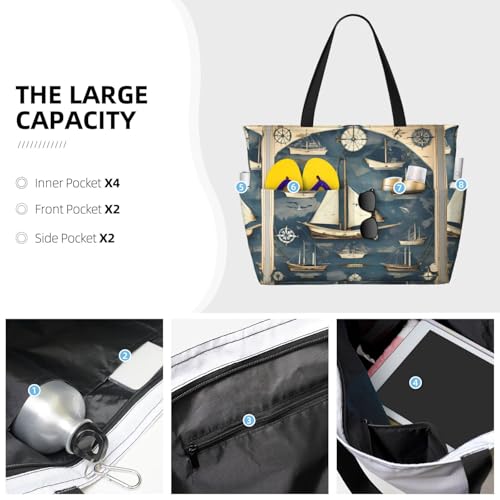 Nautical Sailboat Map Large Capacity Foldable Tote Bag Women Beach Tote Bag Handbag Gym Bag Travel Shopping Bag3