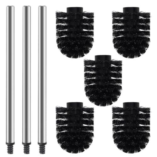 WC Bürsten,Klobürste Schwarz Ø6,5 cm,5 x Ersatz WC-Bürstenkopf Ø6,5 cm +3 x Edelstahl-Griff 26,5 cm,WC-Bürste mit Edelstahlgriff,Toilettenbürste für eine gründliche WC-Reinigung,austauschbar,langlebig