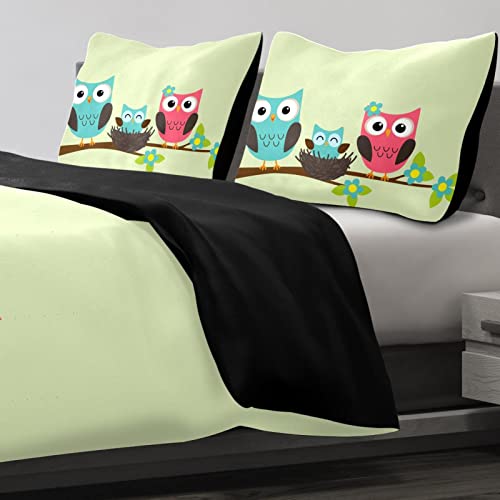 Duvet Covers Set King Owls Family Sitting On Branch - Soft And Breathable Microfiber Comforter Bedding Set With Zipper Closure For Kids Women Men, 1 Duvet Cover 2 Pillowcase #TOP4