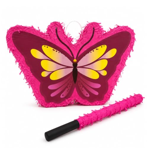Image of Wanna Party Mini Butterfly Shaped Pinata Khoi Bag with Stick for Kids Birthday Party, Fillable for Butterfly Theme Birthday Party Decoration, Pinata for Fairy & Princess Theme Party Decoration