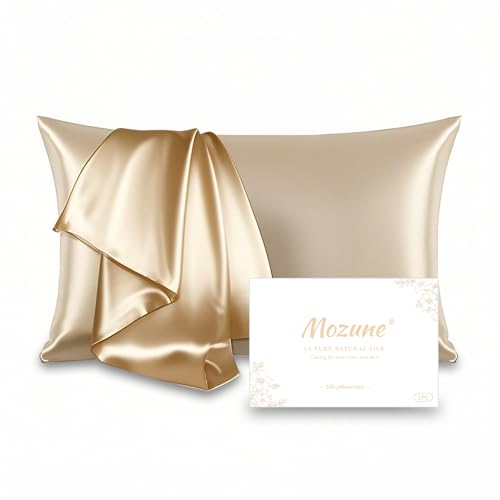 100% Double-Sided Silk Pillowcase 22 Momme 6A Washable Hidden Zipper Prevents Hair Frizz Antibacterial and Anti-Static Suitable for Sensitive Skin (Light champagne 1PC 50x75cm20 30)