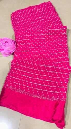 Image of Women's Pure Viscose Bandhej Print Georgette Saree with Silver Border & Blouse Peice