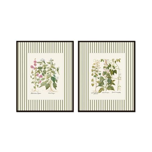 Belle Maison Art Herb Botanicals Green Stripes, Vintage Botanical Wall