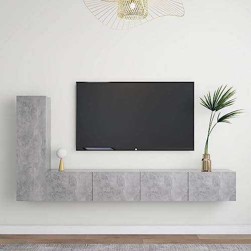 vidaXL Juego de Mueble para TV de 3 Piezas Soporte Mobiliario Aparador Estante Salón Sala de Estar Dormitorio Decoración Contrachapada Gris Hormigón - imagen 2
