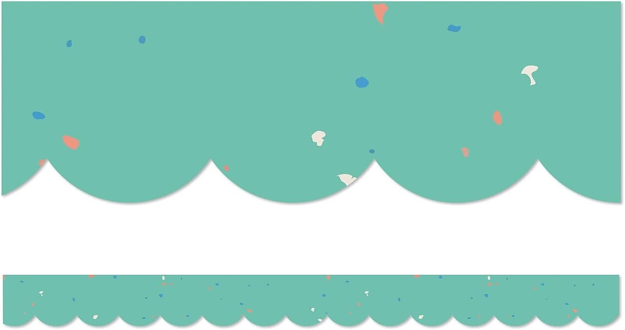 Carson Dellosa We Belong 39Ft of Speckled Teal Bulletin Board Borders, 13 Strips of Scalloped Trim for Rolling Whiteboard, Cork and Posterboard, Nursery, Party, Easter Decorations, and Classroom Decor